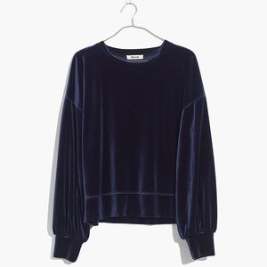 Madewell Velvet Balloon Sleeve Sweatshirt Navy